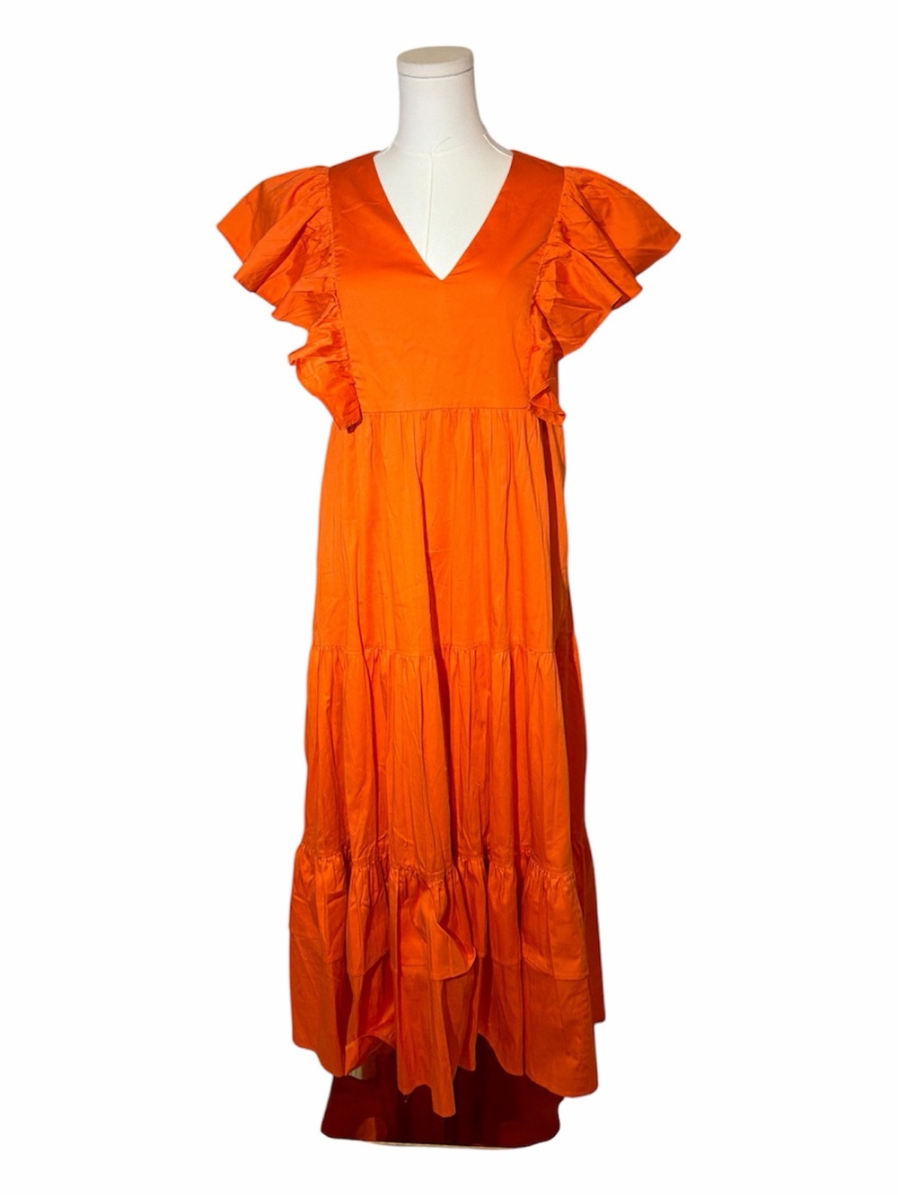 CROSBY by Mollie Burch Orange Ruffle Flutter Sleeve Tiered Maxi Dress XS